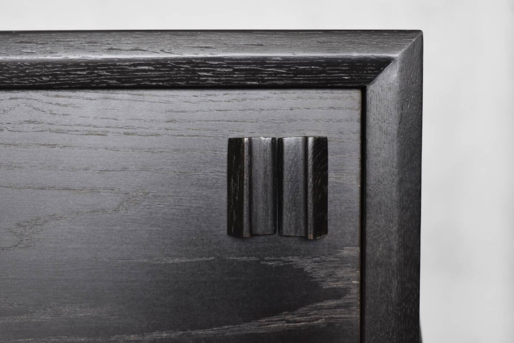 Mid-Century Modern Scandinavian Buffet in Dark Raw Oak with Wooden Handles, 1960s