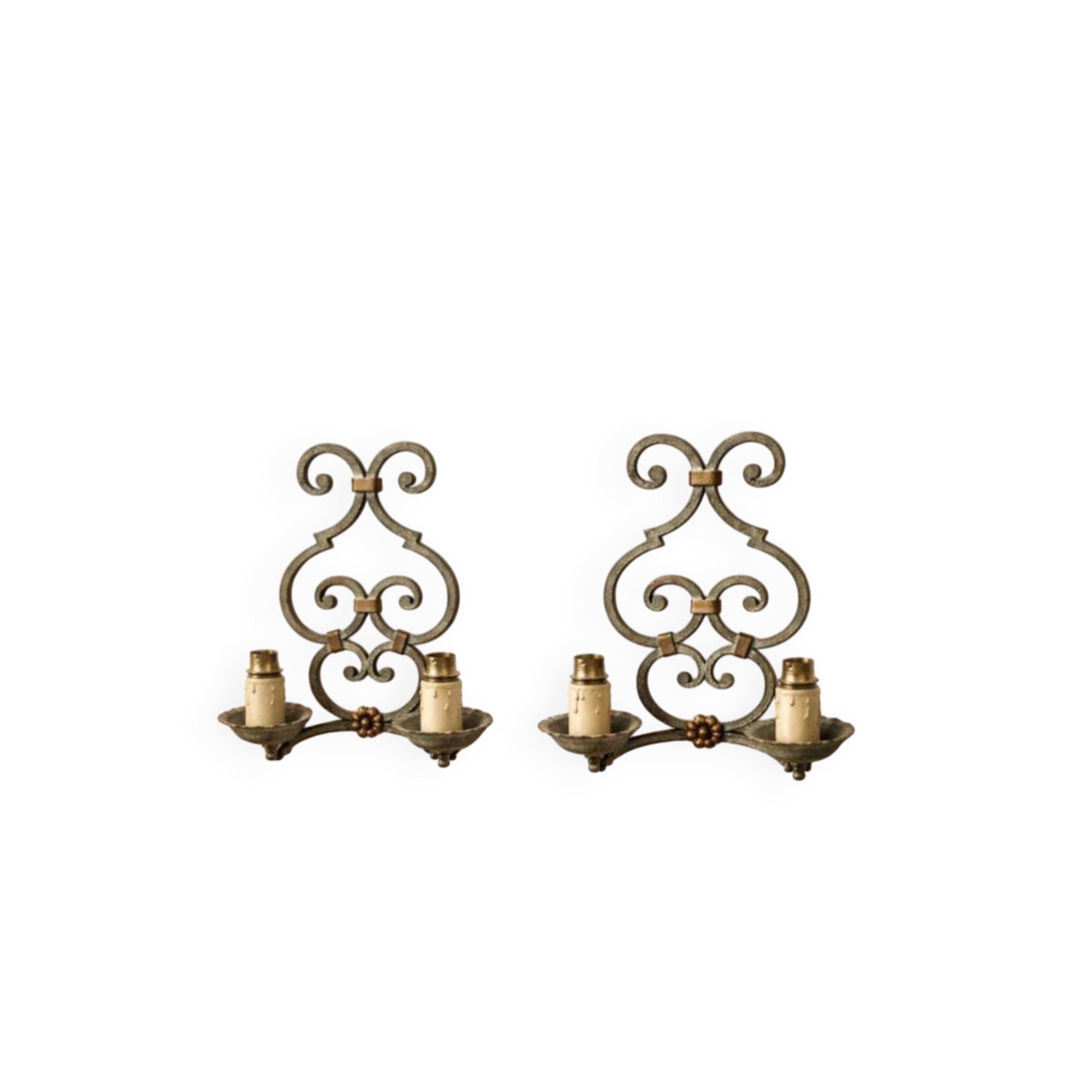 Pair of antique wrought iron wall lights gilbert poillerat baroque 1940