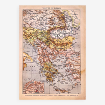 Lithographie carte Balkans 1897