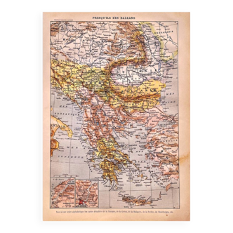 Lithographie carte Balkans 1897