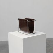 Vintage Magazine rack in chrome and faux leather, France 1960s