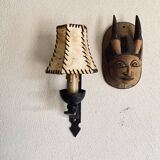 Wrought iron wall light, fabric cable