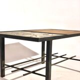 Vintage coffee table 1970 - Ceramic, oak and metal