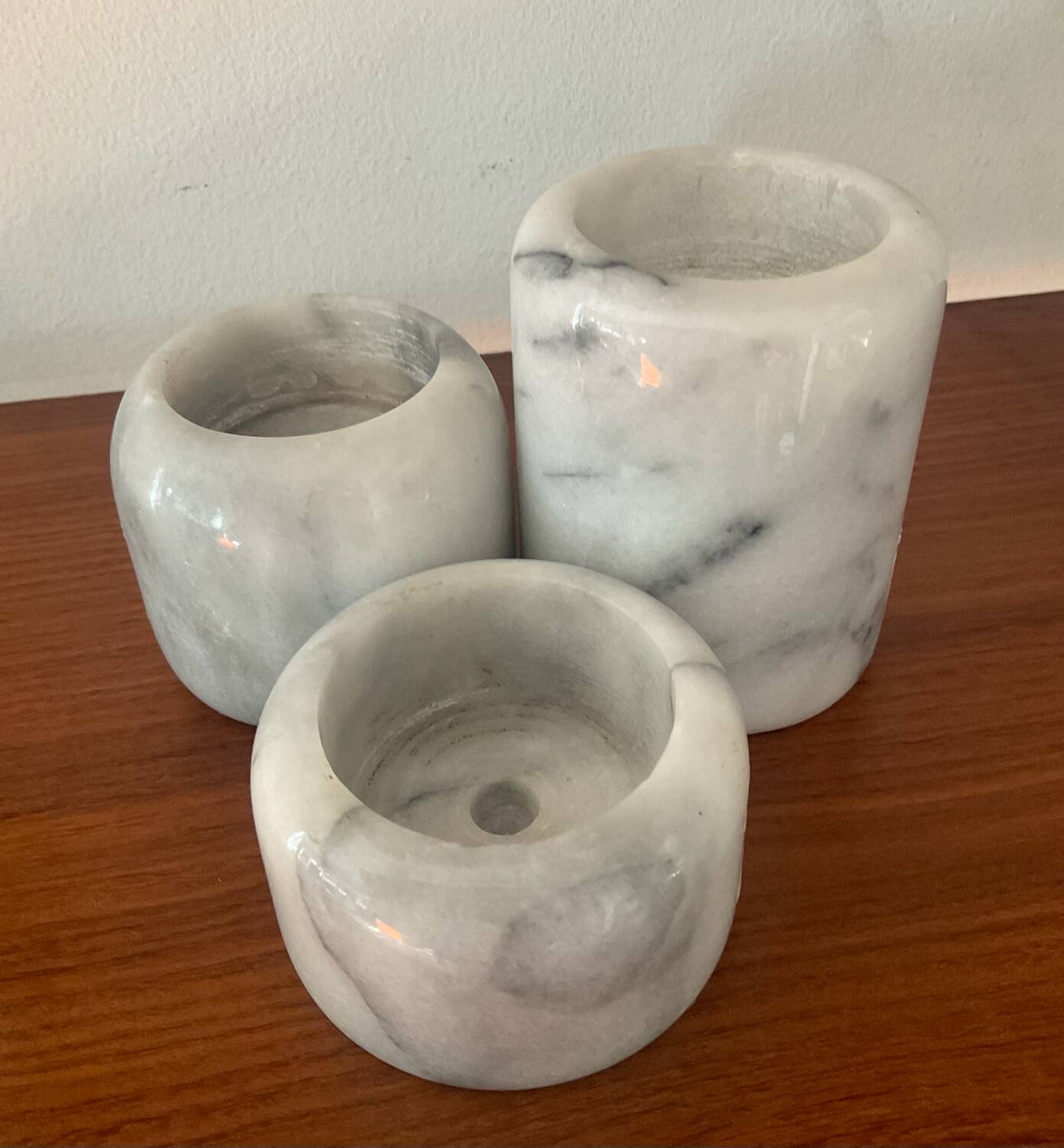 Vintage marble candlestick trio from the 1970s.