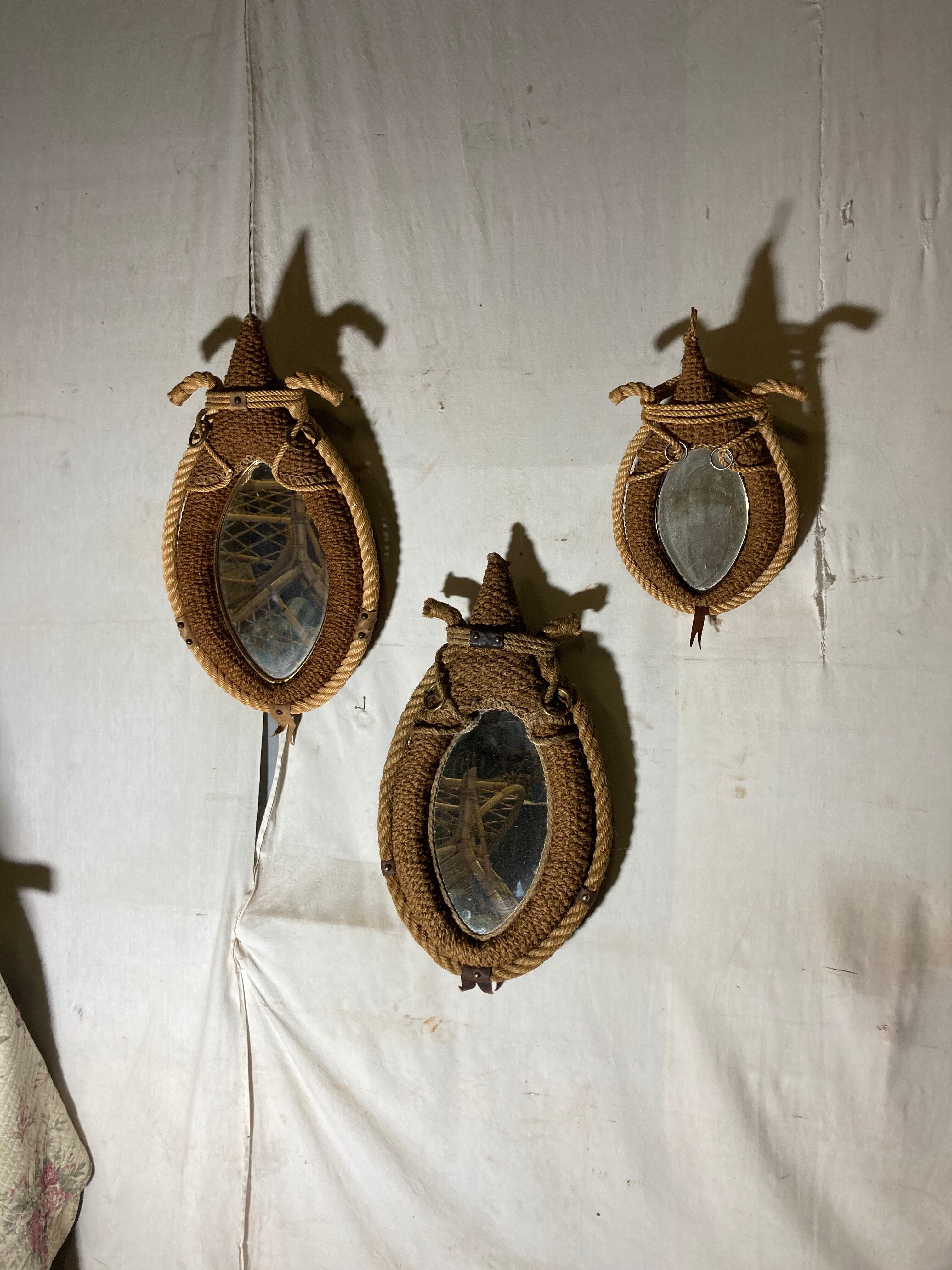 Set of 3 rope mirrors in the spirit of "Audoux and Minet"