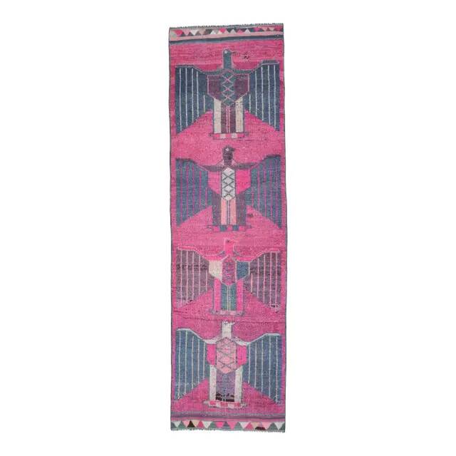1970s Vintage Turkish Oushak Handmade Wool Runner 93x332