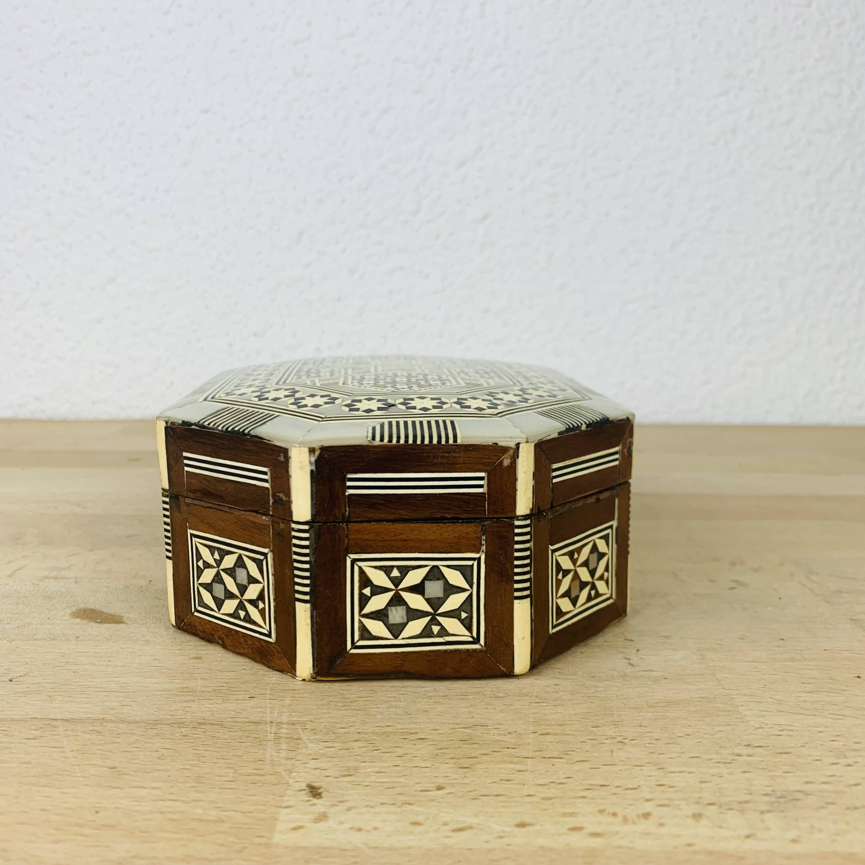 Vintage mother-of-pearl marquetry jewelry box