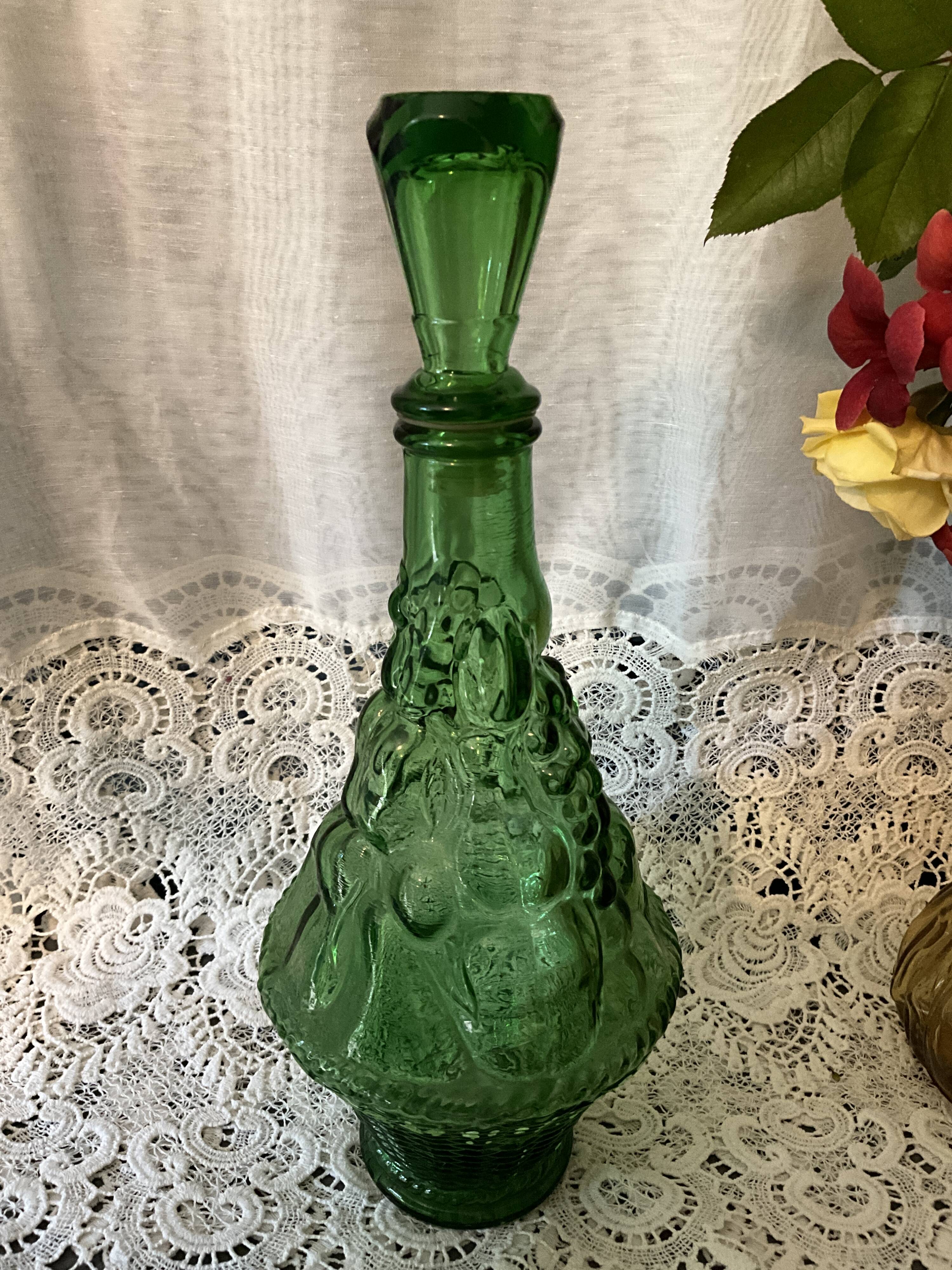 Italian glass carafe bottle, green Empoli
