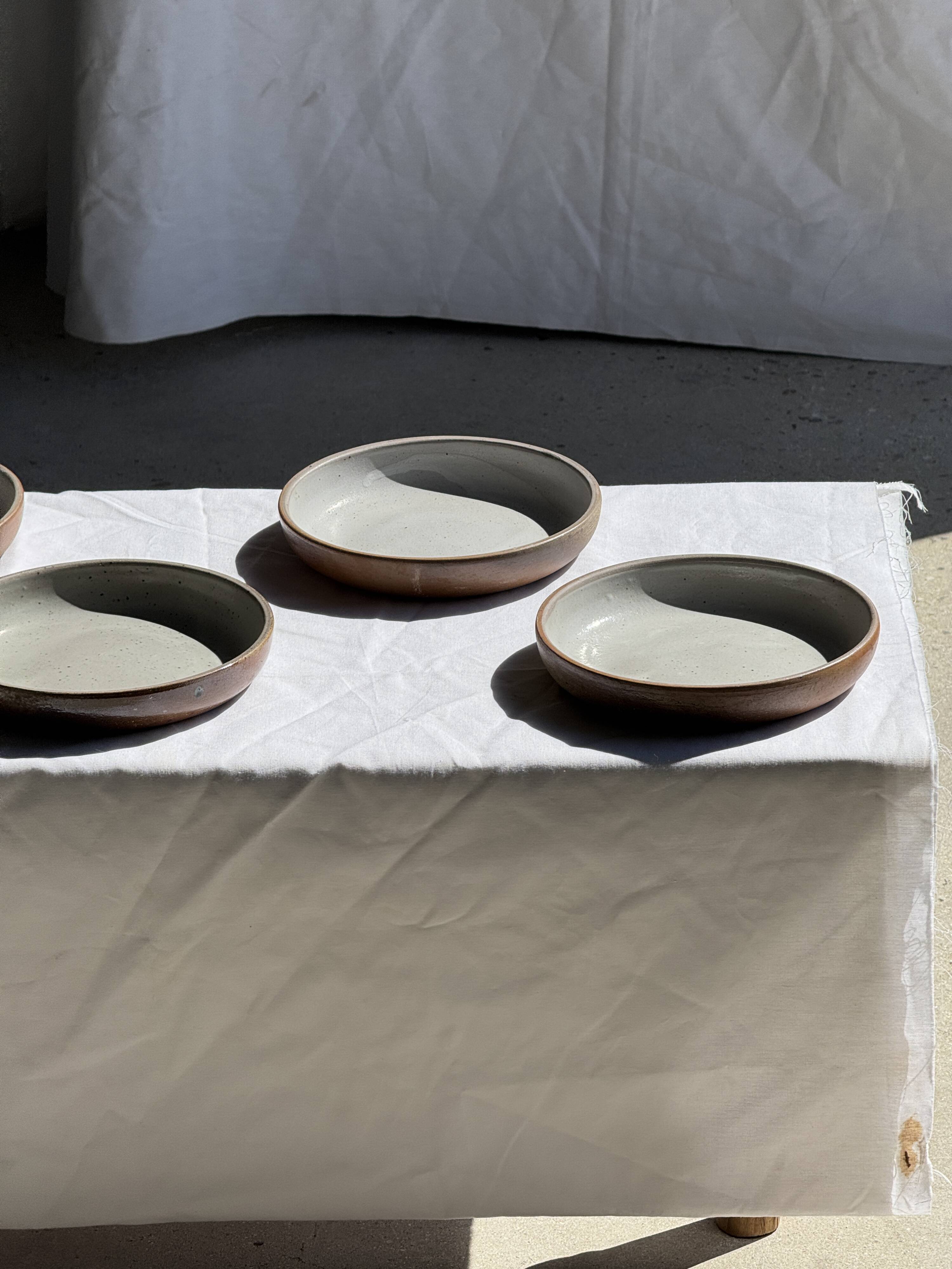 Set of 6 handmade ceramic deep plates in glazed beige D19.5 H4