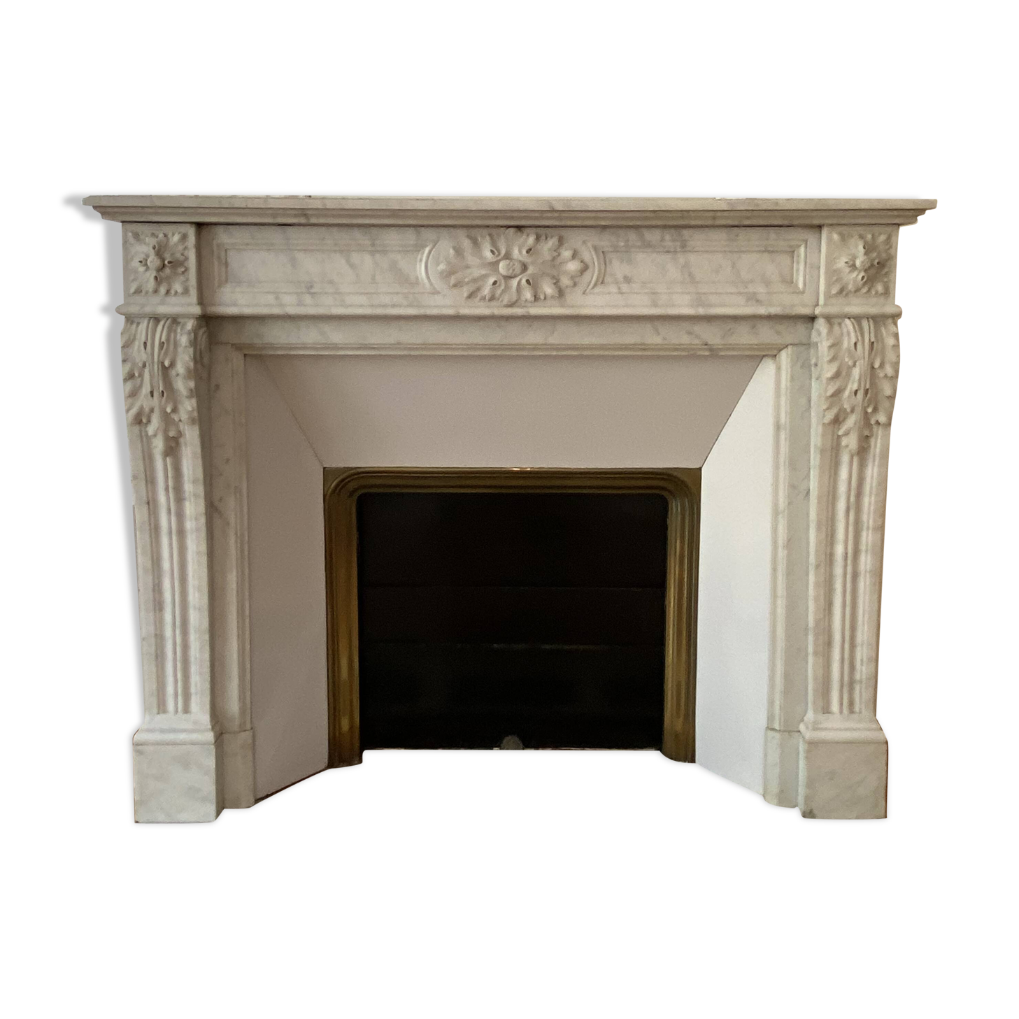 Antique marble fireplace with overmantel and mirror - Haussmannian apartment