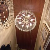 70s designer chandelier with smoked glass plates and gold metal frame