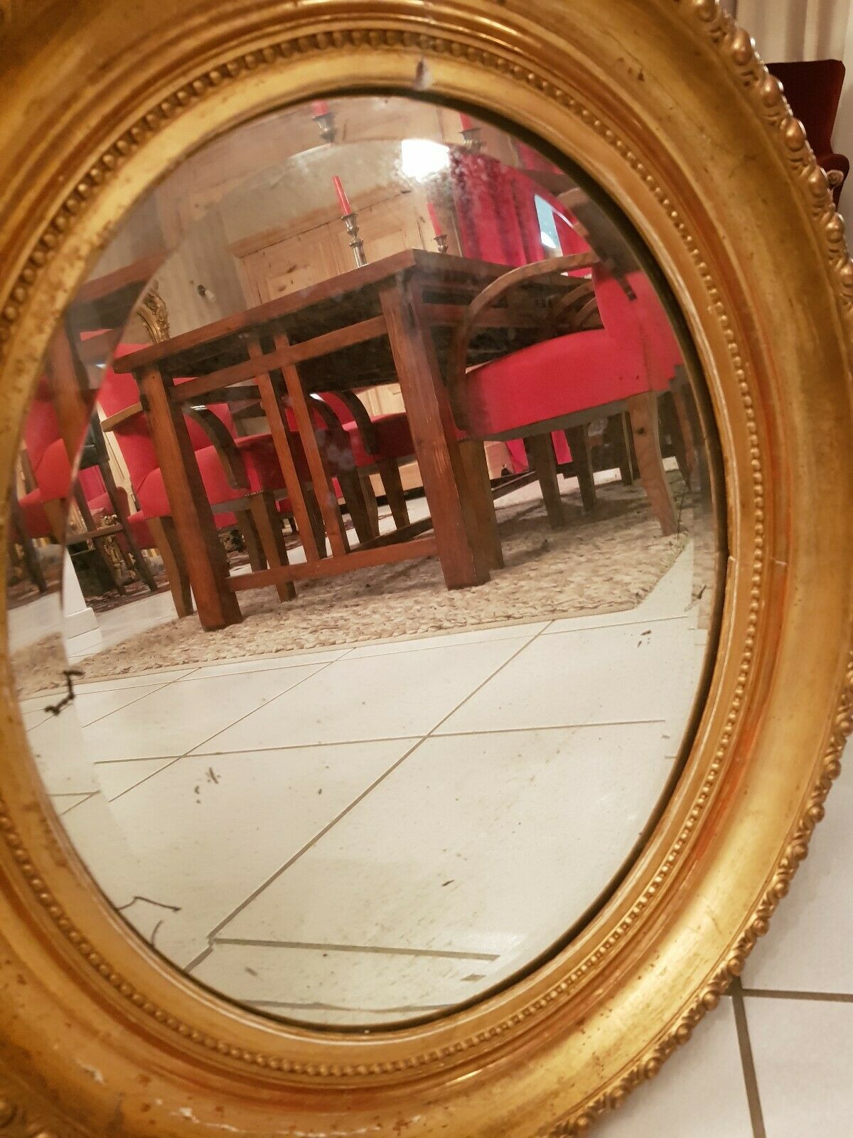 Old oval mirror gilded wood with gold leaf Napoleon III 60x51cm