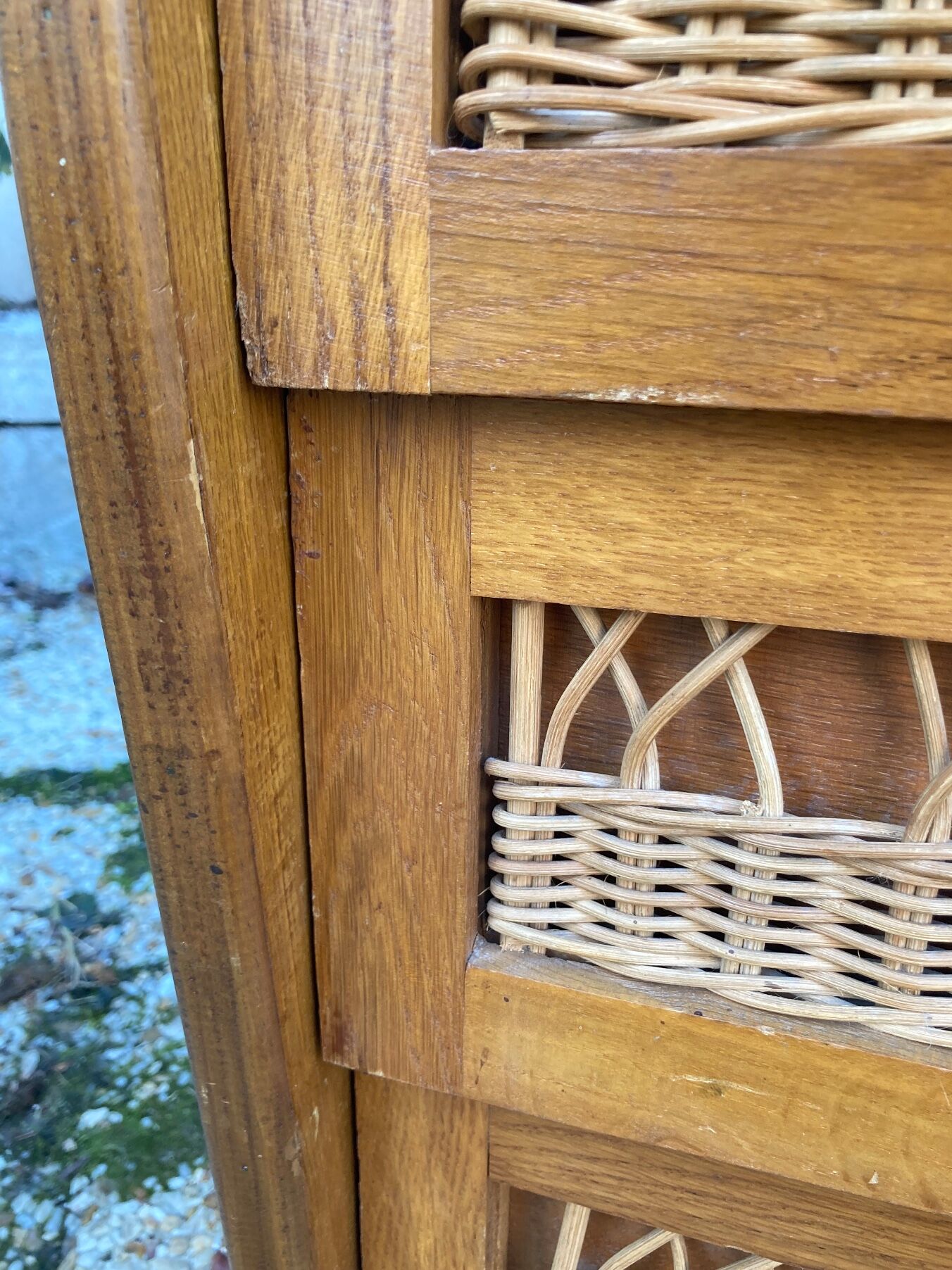 Rattan chest of drawers and vintage wood