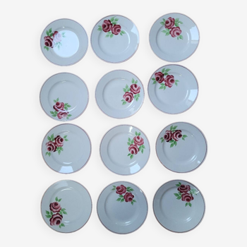 Lot de 12 assiettes anciennes Rose Mai