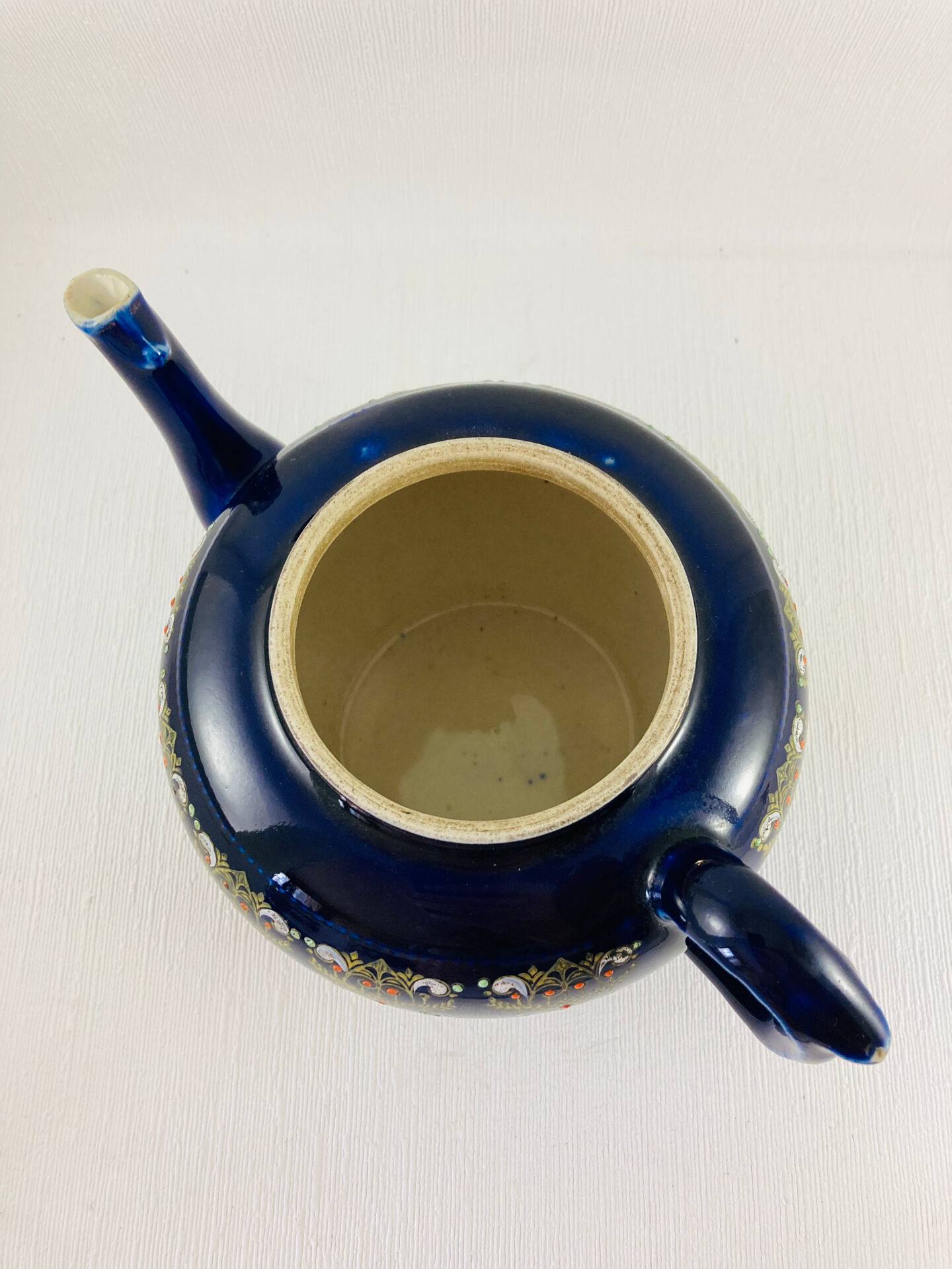 Teapot Earth to Fire Sainte-Uze Cobalt Blue Gold Relief Enamels 19th Century 80cl