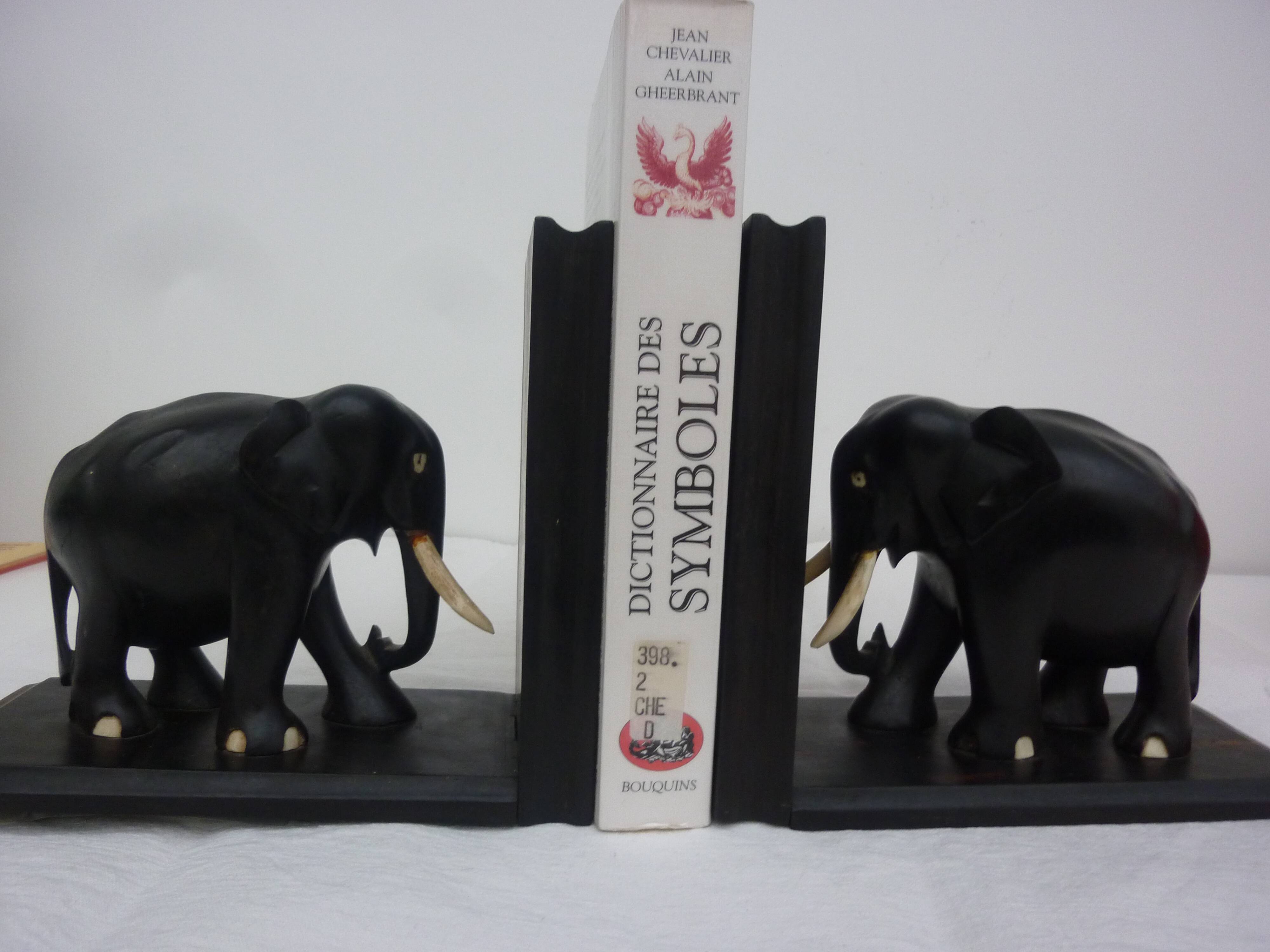 Former pair of ART DECO book greenhouses with ebony elephant motifs