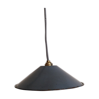Grey-blue enamelled metal suspension and fabric cord