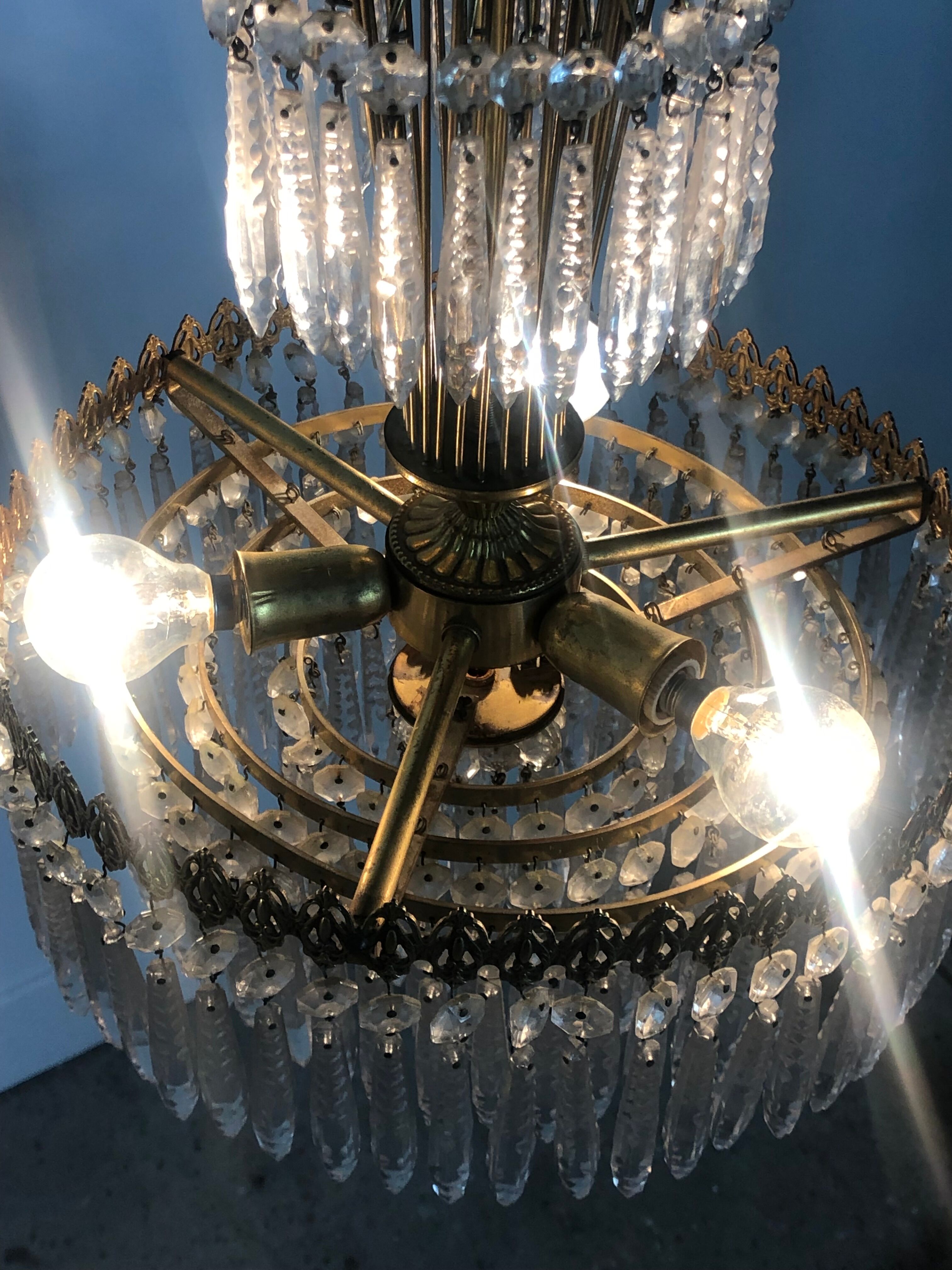 Golden brass crown chandelier and crystal taste buds 3 fires 1970