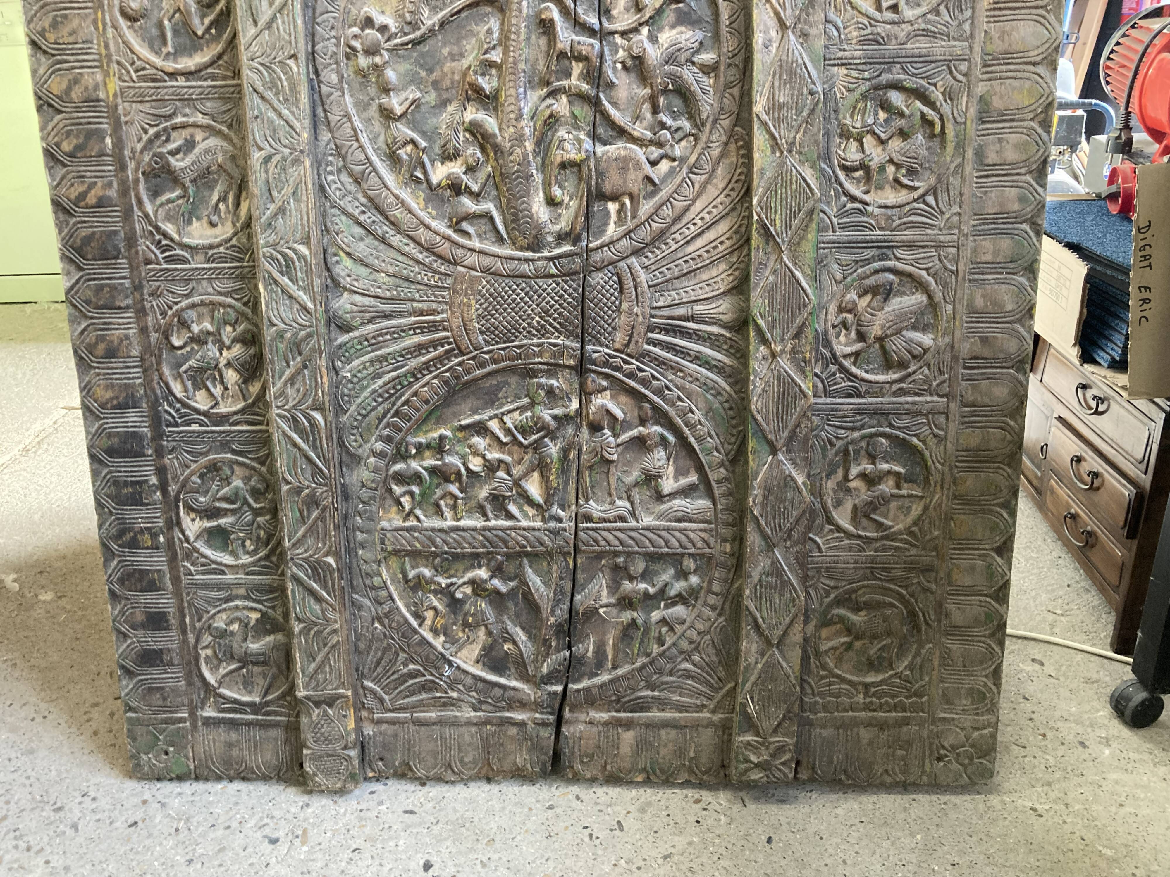 Large panel of indian carved wood nineteenth century
