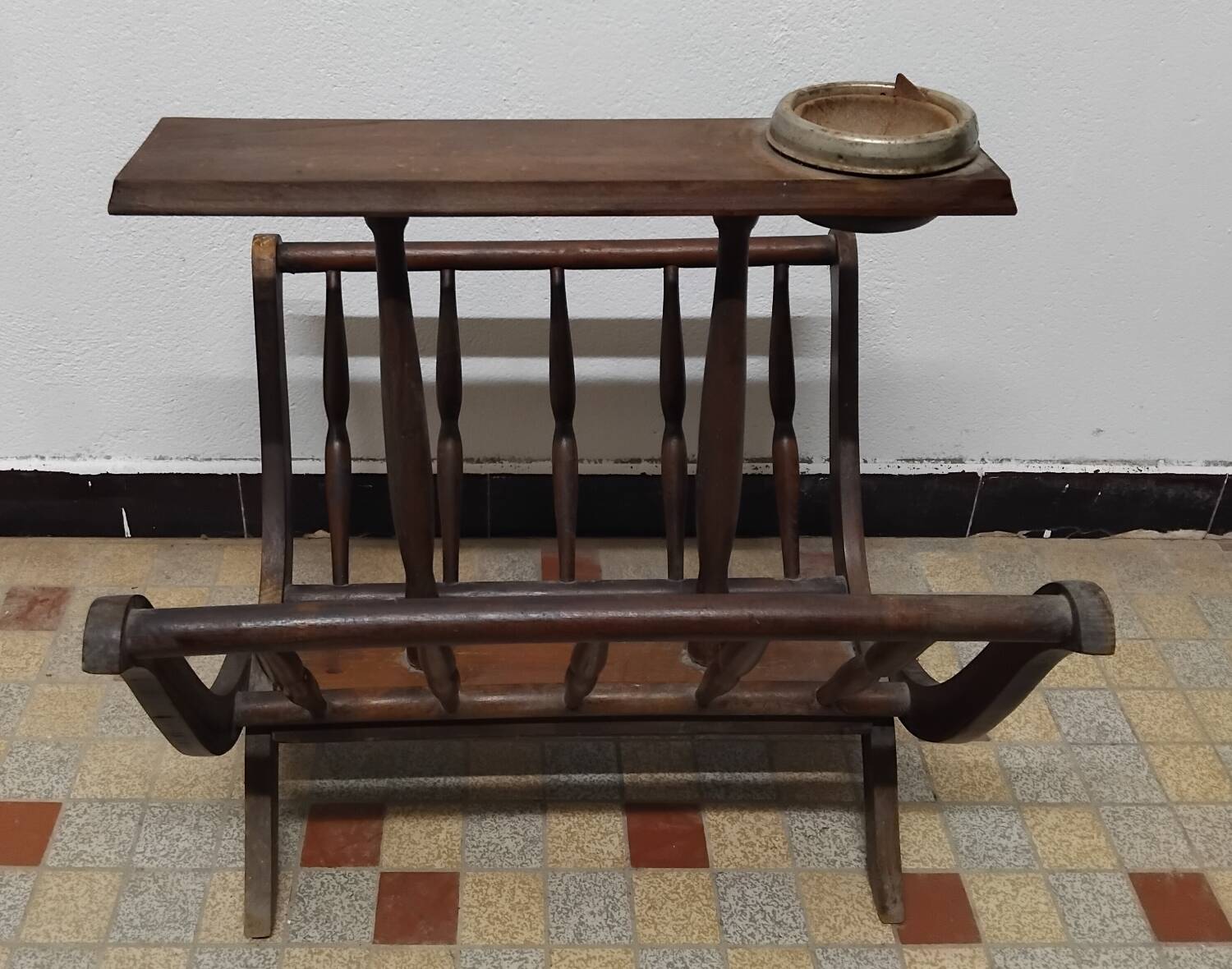 Old vintage wooden magazine rack