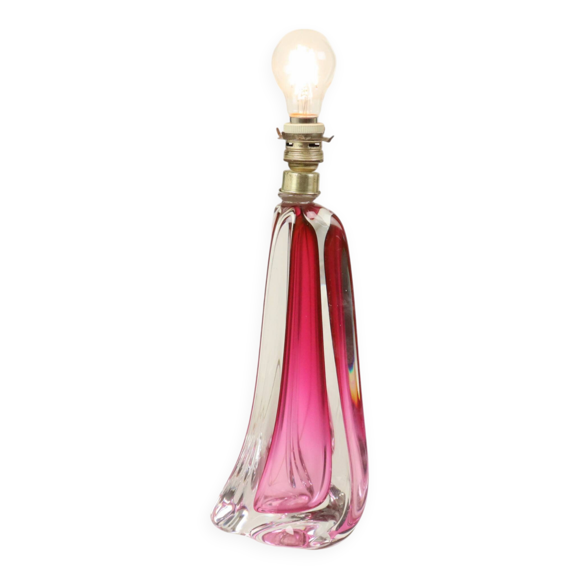 Purple Pink Table Lamp Crystal Val Saint Lambert Swirl 60s