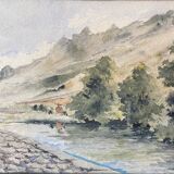 Watercolors XIX° "Landscapes of the countryside" signed A. Blin