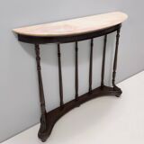 Neoclassical Style Turned Beech Console Table with a Demilune Marble Top, Italy
