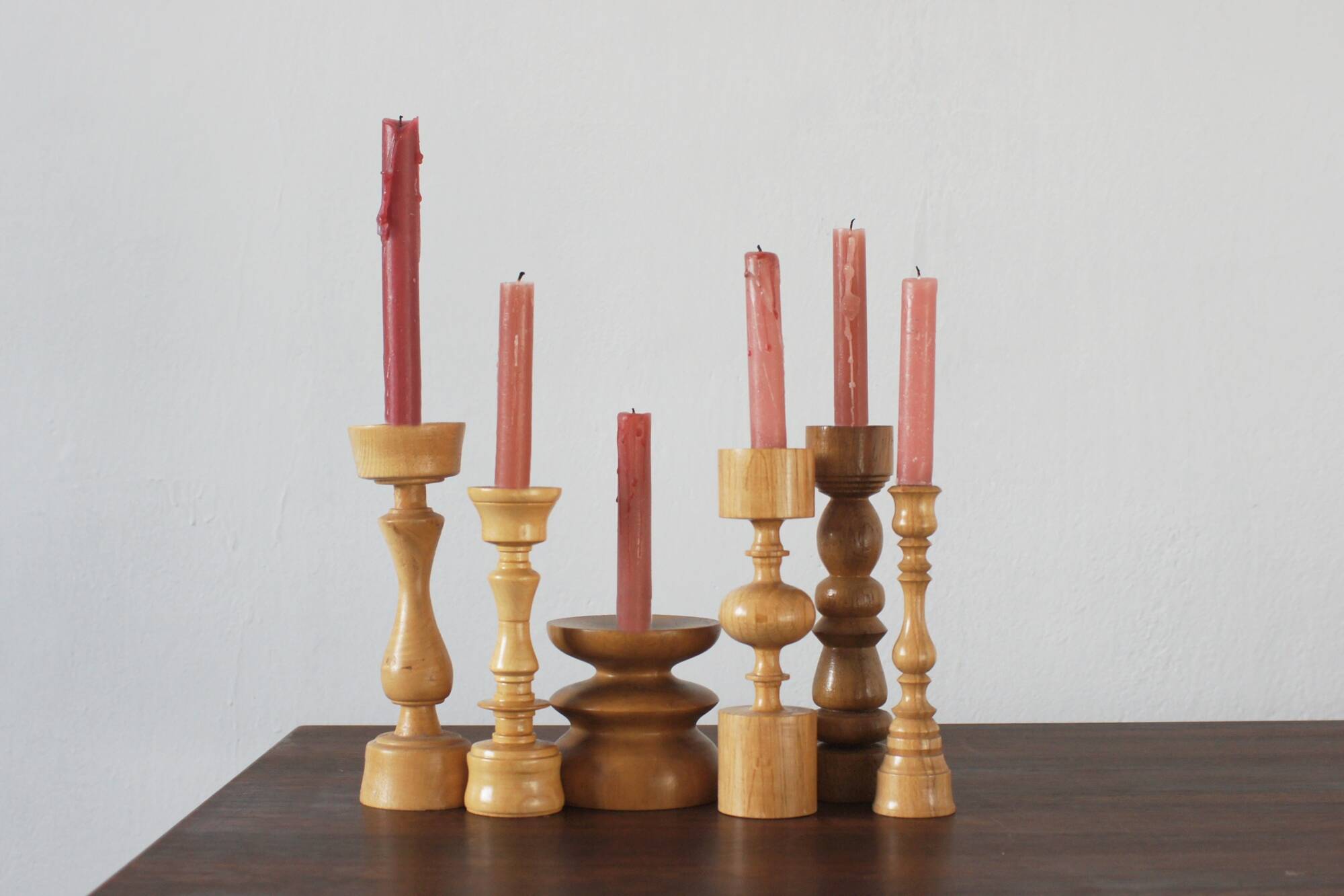 Scandinavian Wooden Candleholders, Set of 6