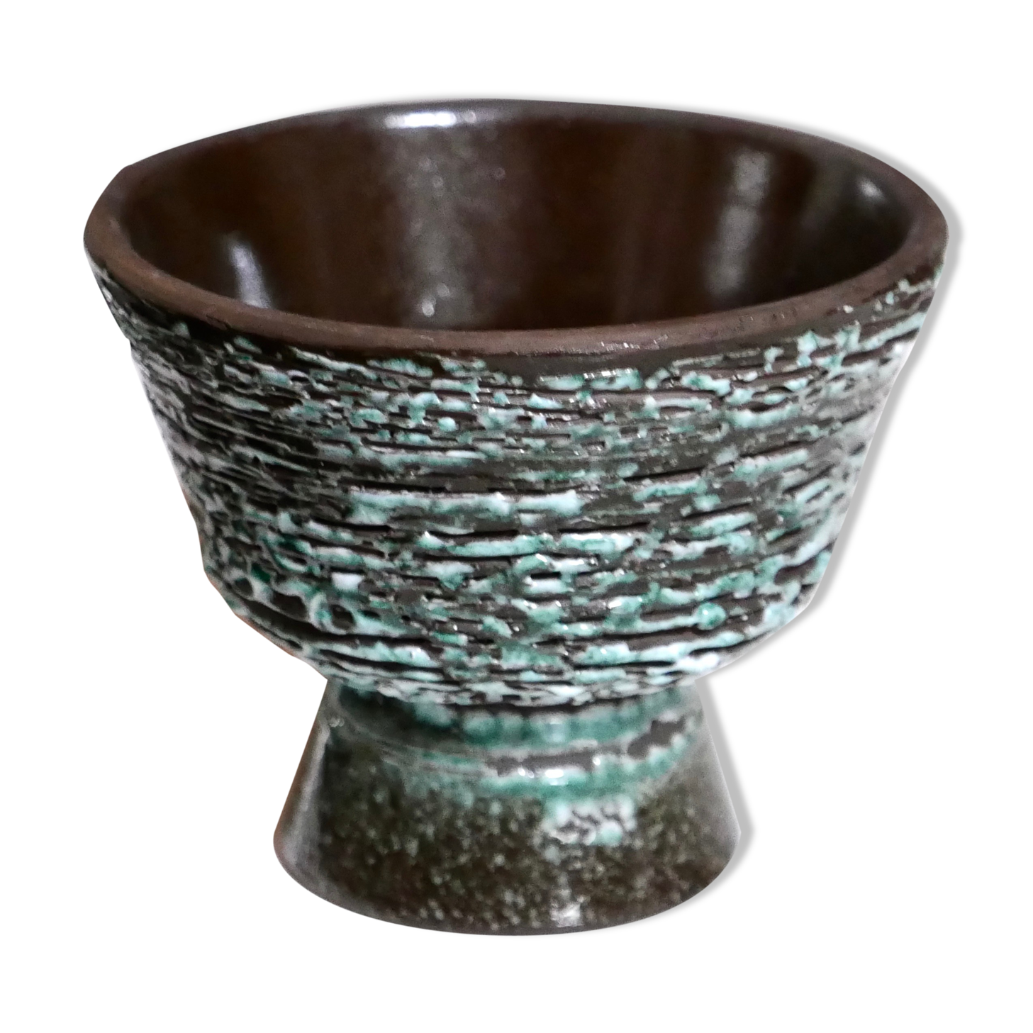 Turquoise and brown ceramic flower pot, 1950s