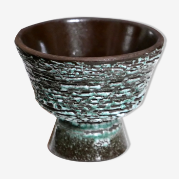 Pot de fleur en céramique turquoise et marron, années 50