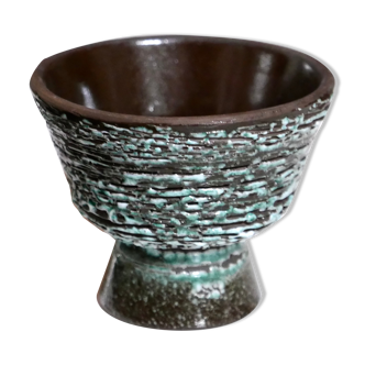 Pot de fleur en céramique turquoise et marron, années 50