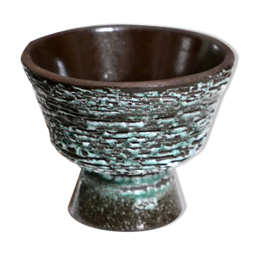 Turquoise and brown ceramic flower pot, 1950s