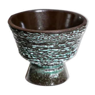 Turquoise and brown ceramic flower pot, 1950s