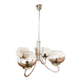 Chandelier Gaetano Sciolari, 4 lights, in chrome and smoked glass, 1970.