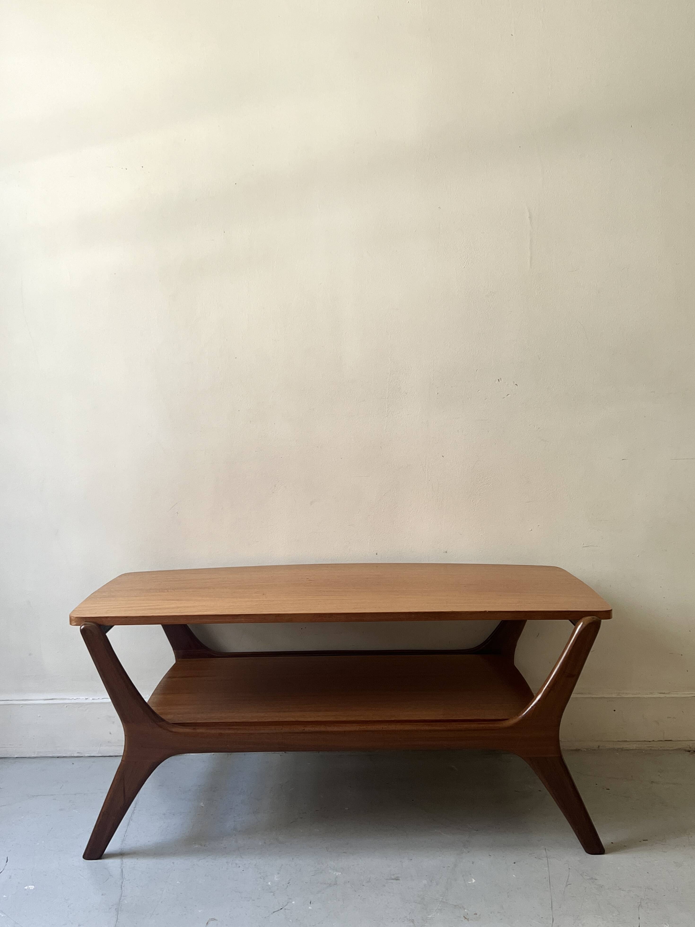 Scandinavian coffee table with 2 wooden tops, Netherlands 1970.