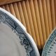 6 old mismatched deep plates Terre de Fer, glass and blue colors