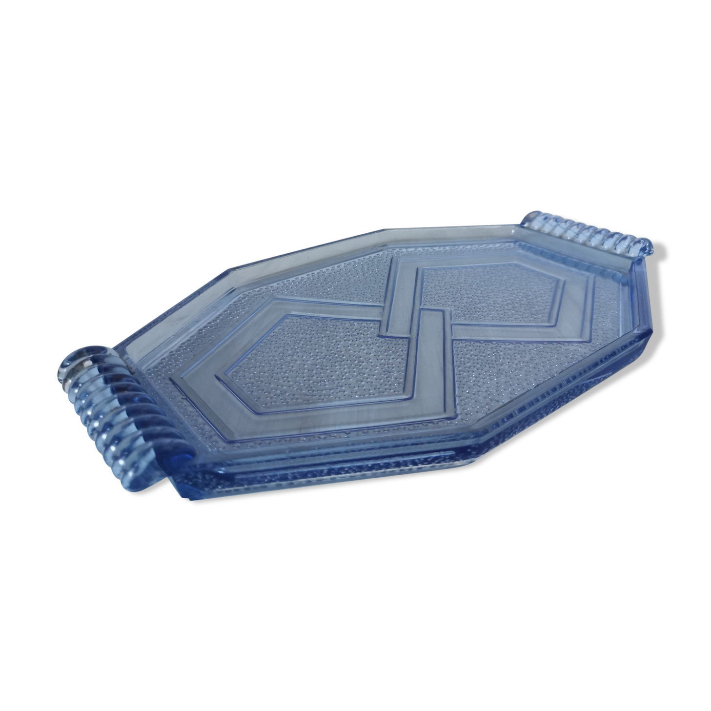 Art deco blue pressed glass tray