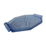 Art deco blue pressed glass tray