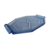 Plateau Art déco verre pressé bleu