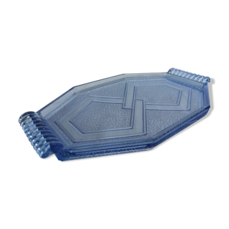 Art deco blue pressed glass tray