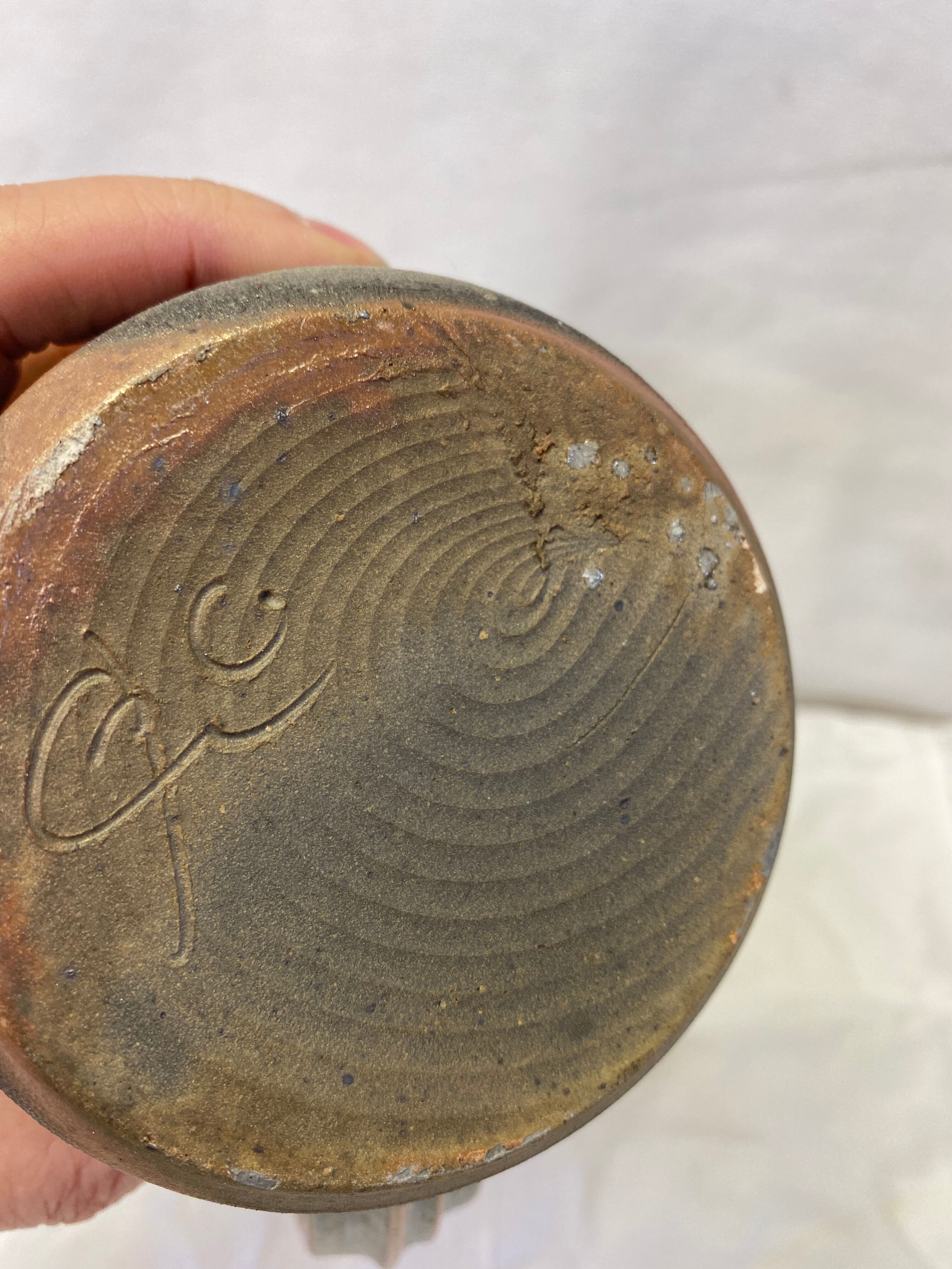 Blue sandstone pot signed