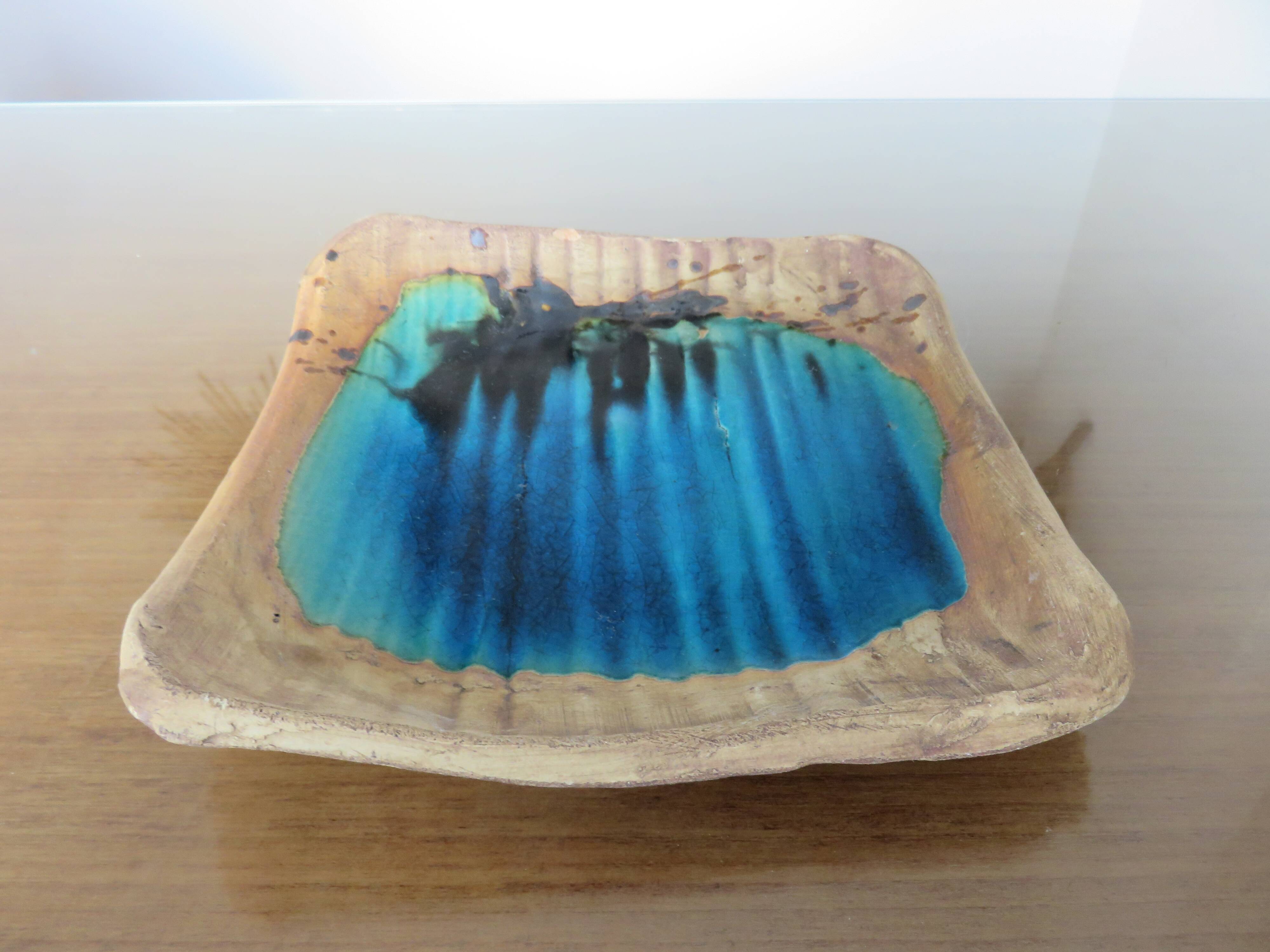 Vallauris dove pottery pocket in sandstone and blue ceramic 50s 60s