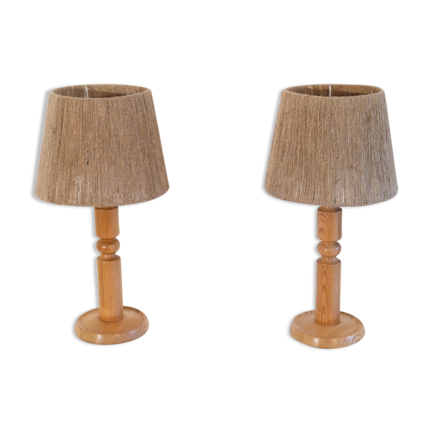 Pair of Scandinavian lamps in wood and rope 1970