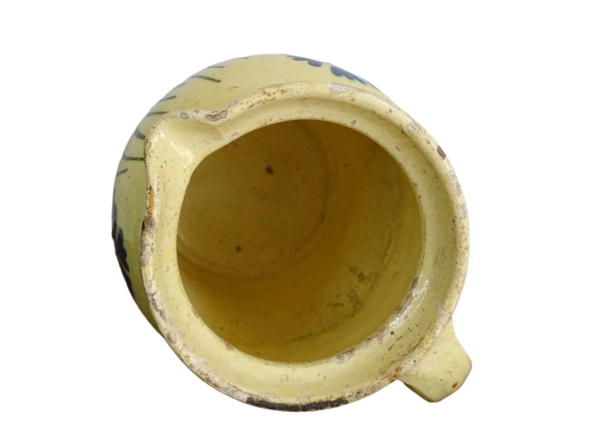 Pichet ancien en faïence française orné de fleurs peintes à la main