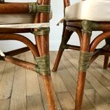Set of 3 rattan / bamboo chairs with cushions years 1960-1970