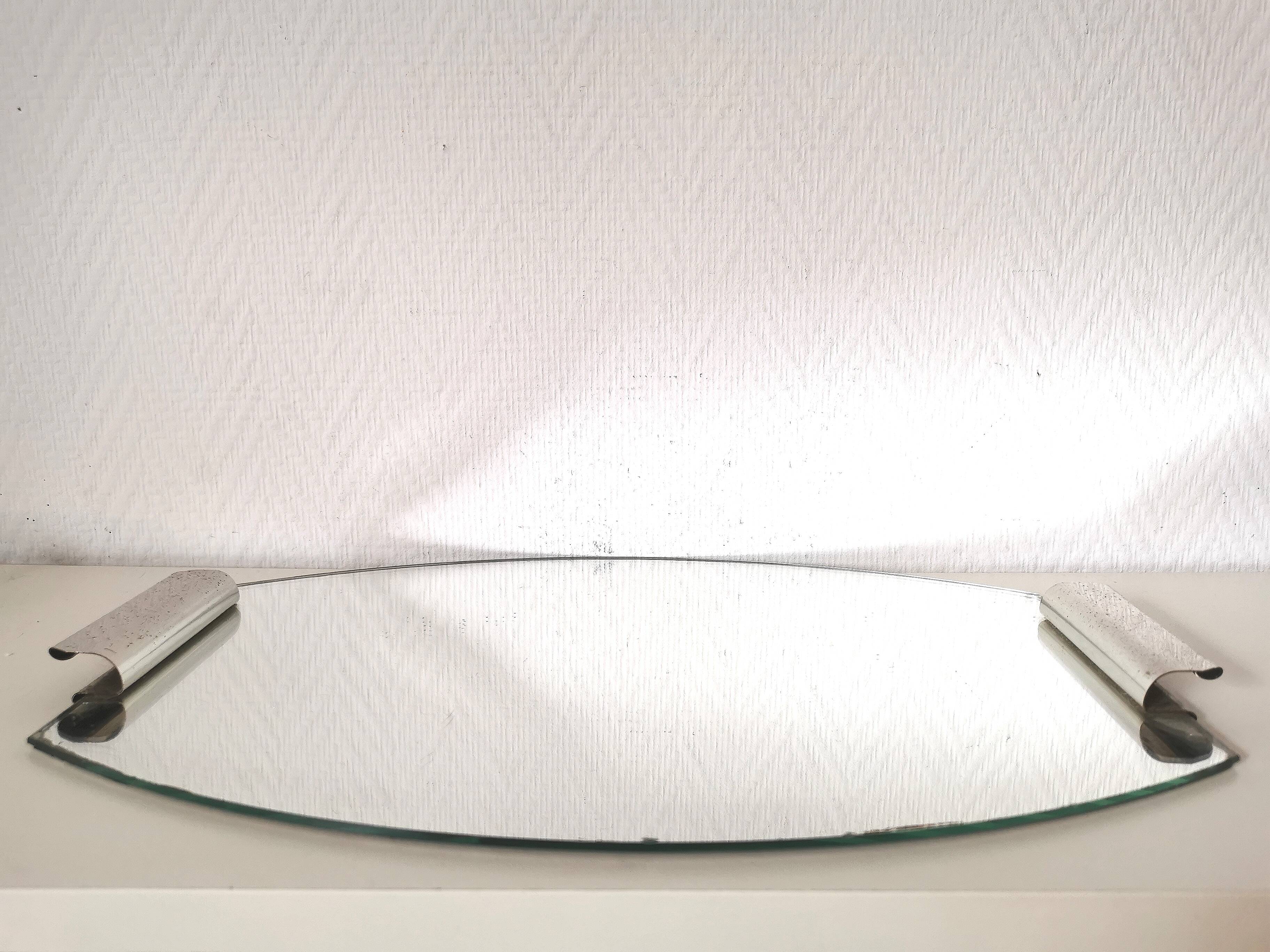 50s mirror tray, metal and glass