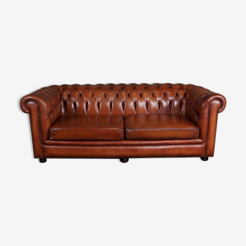 Chesterfield sofa in cowhide leather 2.5 seats