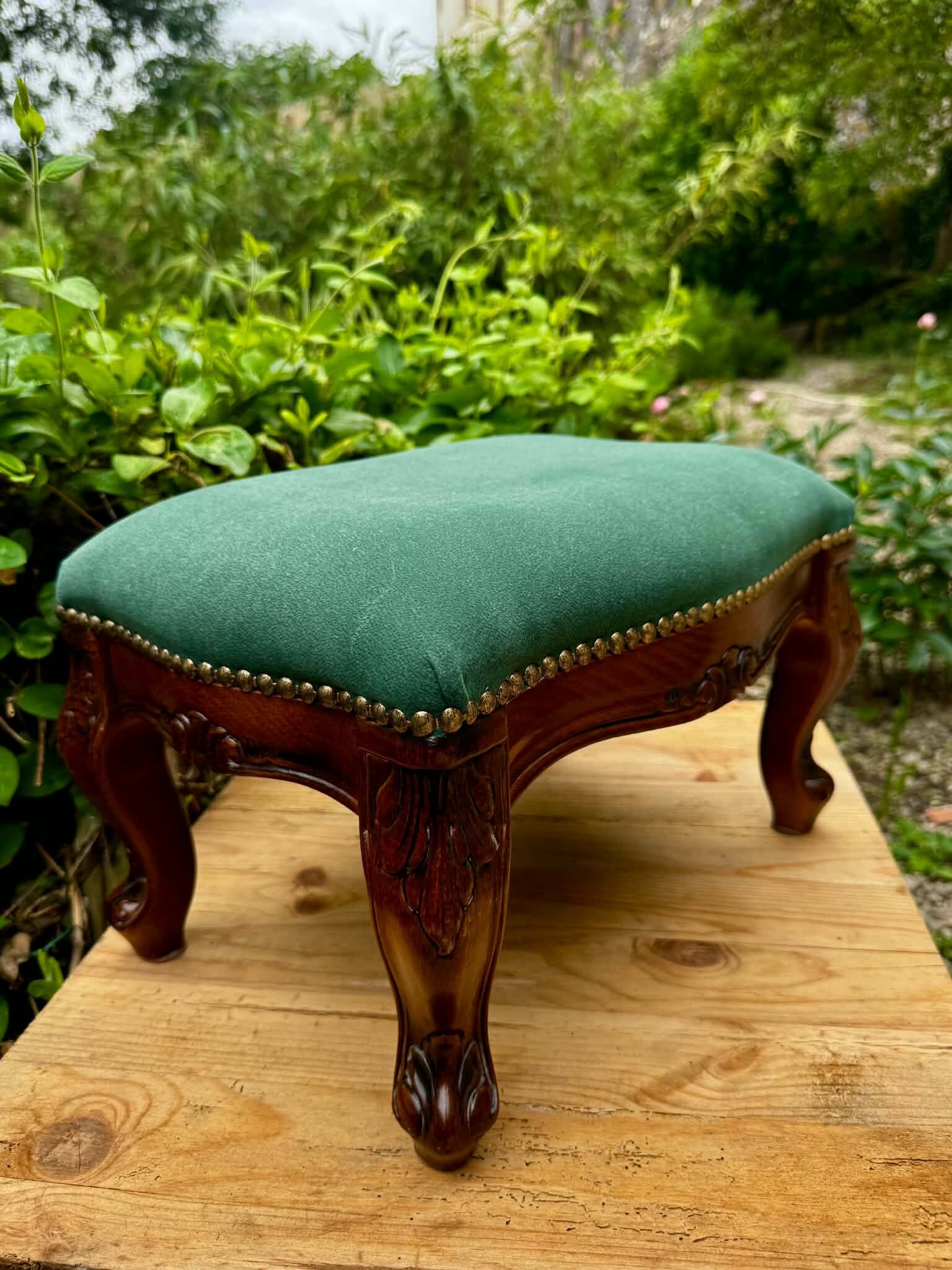 Louis XV style footrest in green velvet