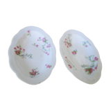Lot 2 old porcelain raviers limoges decor petites roses on a white background
