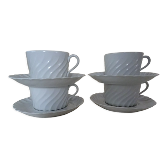 4 cups with saucer Limoges Haviland white torso